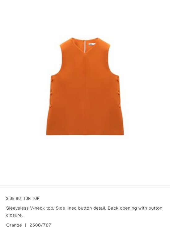 Tops - Zara Sleeveless V-Neck Side Button Top - Orange